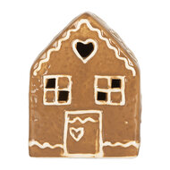 Clayre &amp; Eef | Decoratie Huisje met LED Bruin Wit 8x6x10 cm | 6CE2337