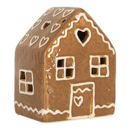 Clayre &amp; Eef | Decoratie Huisje met LED Bruin Wit 8x6x10 cm | 6CE2337