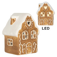 Clayre & Eef | Decoratie Huisje met LED Bruin Wit 8x6x11 cm | 6CE2339