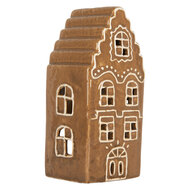 Clayre &amp; Eef | Theelichthouder Kerst Huisje Bruin Wit 8x7x16 cm | 6CE2341