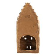 Clayre &amp; Eef | Theelichthouder Kerst Huisje Bruin Wit 8x7x16 cm | 6CE2341