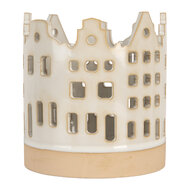Clayre &amp; Eef | Theelichthouder Kerst Huisjes Beige Bruin &oslash; 11x11 cm | 6CE2346