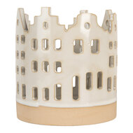 Clayre &amp; Eef | Theelichthouder Kerst Huisjes Beige Bruin &oslash; 11x11 cm | 6CE2346
