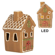 Clayre &amp; Eef | Decoratie Huisje met LED Bruin Wit 8x8x12 cm | 6CE2349