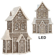 Clayre & Eef | Decoratie Huis met LED Bruin Wit 23x11x33 cm | 6PR5807