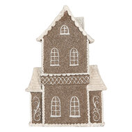 Clayre & Eef | Decoratie Huis met LED Bruin Wit 23x11x33 cm | 6PR5807