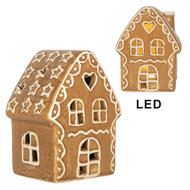 Clayre & Eef | Decoratie Huisje met LED Bruin Wit 8x6x11 cm | 6CE2355
