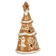 Clayre &amp; Eef | Theelichthouder Kerstboom Bruin Wit &oslash; 8x15 cm | 6CE2361