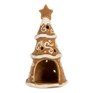 Clayre &amp; Eef | Theelichthouder Kerstboom Bruin Wit &oslash; 8x15 cm | 6CE2361