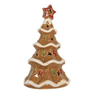 Clayre &amp; Eef | Theelichthouder Kerstboom Bruin Wit 11x8x17 cm | 6CE2362