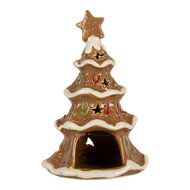 Clayre &amp; Eef | Theelichthouder Kerstboom Bruin Wit 11x8x17 cm | 6CE2362