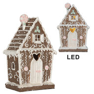 Clayre &amp; Eef | Decoratie Huis met LED Bruin Wit 14x9x21 cm | 6PR5820