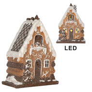 Clayre & Eef | Decoratie Huis met LED Bruin Wit 15x8x19 cm | 6PR5823