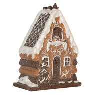 Clayre & Eef | Decoratie Huis met LED Bruin Wit 15x8x19 cm | 6PR5823