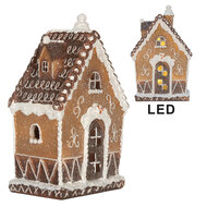 Clayre &amp; Eef | Decoratie Huis met LED Bruin Wit 13x9x20 cm | 6PR5827
