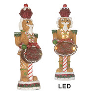Clayre &amp; Eef | Kerstdecoratie Notenkraker met LED Bruin Rood 12x10x35 cm / 3xAAA | 6PR5831