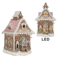 Clayre & Eef | Decoratie Huis met LED Bruin Roze 16x15x25 cm | 6PR5833