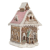 Clayre & Eef | Decoratie Huis met LED Bruin Roze 16x15x25 cm | 6PR5833