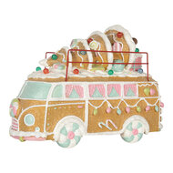 Clayre &amp; Eef | Decoratie Bus met LED Bruin Wit 31x12x23 cm / 2xAAA | 6PR5837