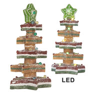 Clayre &amp; Eef | Kerstdecoratie Kerstboom met LED Bruin Rood 15x15x29 cm / 3xAAA | 6PR5838