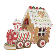 Clayre &amp; Eef | Kerstdecoratie Locomotief met LED Bruin Wit 21x12x17 cm | 6PR5840
