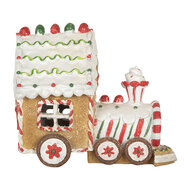Clayre &amp; Eef | Kerstdecoratie Locomotief met LED Bruin Wit 21x12x17 cm | 6PR5840