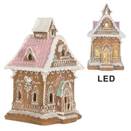 Clayre &amp; Eef | Decoratie Huis met LED Bruin Roze 9x10x15 cm | 6PR5843