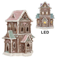 Clayre & Eef | Decoratie Huis met LED Bruin Roze 15x12x20 cm | 6PR5844