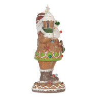 Clayre &amp; Eef | Kerstdecoratie Kerstman met LED Bruin Wit 15x13x32 cm / 3xAAA | 6PR5853