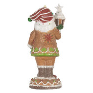 Clayre &amp; Eef | Kerstdecoratie Kerstman met LED Bruin Wit 15x13x32 cm / 3xAAA | 6PR5853