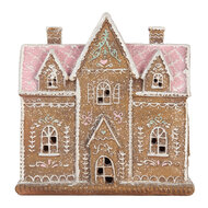 Clayre &amp; Eef | Decoratie Huis met LED Bruin Roze 21x8x20 cm | 6PR5857