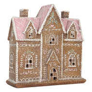 Clayre &amp; Eef | Decoratie Huis met LED Bruin Roze 21x8x20 cm | 6PR5857