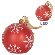 Clayre &amp; Eef | Decoratie hanger Kerstbal met LED Rood Wit &oslash; 12x14 cm | 6PR5858