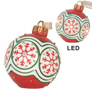 Clayre &amp; Eef | Decoratie hanger Kerstbal met LED Rood Wit &oslash; 12x14 cm | 6PR5859