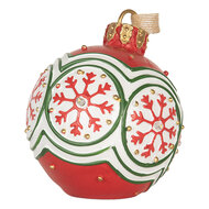 Clayre &amp; Eef | Decoratie hanger Kerstbal met LED Rood Wit &oslash; 12x14 cm | 6PR5859