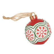 Clayre &amp; Eef | Decoratie hanger Kerstbal met LED Rood Wit &oslash; 12x14 cm | 6PR5859