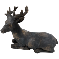 Decoratiebeeld Hert liggend vintage zwart steen maat M 27  x 12 cm | 810088 | Home Sweet Home | Stoer & Sober Woonstijl