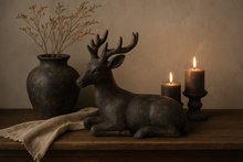 Decoratiebeeld Hert liggend vintage zwart steen maat M 27  x 12 cm | 810088 | Home Sweet Home | Stoer & Sober Woonstijl