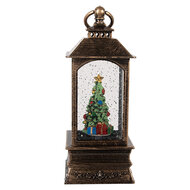 Clayre &amp; Eef | Kerstdecoratie Lantaarn met Kerstboom Bruin 8x8x20 cm / 3xAAA | 66408