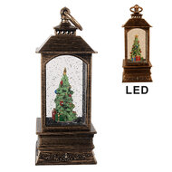Clayre &amp; Eef | Kerstdecoratie Lantaarn met Kerstboom Bruin 8x8x20 cm / 3xAAA | 66408
