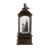 Clayre &amp; Eef | Kerstdecoratie Lantaarn met Kerstboom Bruin 8x8x20 cm / 3xAAA | 66409