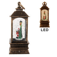 Clayre &amp; Eef | Kerstdecoratie Lantaarn met Kerstman Bruin 8x8x20 cm / 3xAAA | 66410