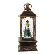Clayre &amp; Eef | Kerstdecoratie Lantaarn met Kerstman Bruin 8x8x20 cm / 3xAAA | 66410