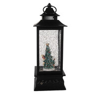 Clayre &amp; Eef | Kerstdecoratie Lantaarn met Kerstman Zwart 10x10x28 cm / 3xAA | 66411