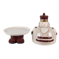 Clayre &amp; Eef | Decoratief Schaaltje met Deksel Beige Rood &oslash; 17x25 cm | 6CE2254