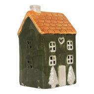 Clayre &amp; Eef | Theelichthouder Kerst Huisje Groen Oranje 9x8x15 cm | 6CE2276