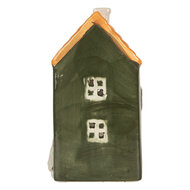 Clayre &amp; Eef | Theelichthouder Kerst Huisje Groen Oranje 9x8x15 cm | 6CE2276