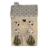 Clayre &amp; Eef | Theelichthouder Kerst Huisje Beige Grijs 9x8x15 cm | 6CE2277