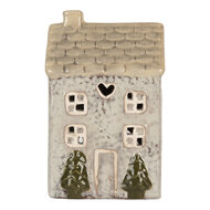 Clayre &amp; Eef | Theelichthouder Kerst Huisje Grijs Beige 9x8x15 cm | 6CE2278