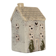 Clayre &amp; Eef | Theelichthouder Kerst Huisje Grijs Beige 9x8x15 cm | 6CE2278